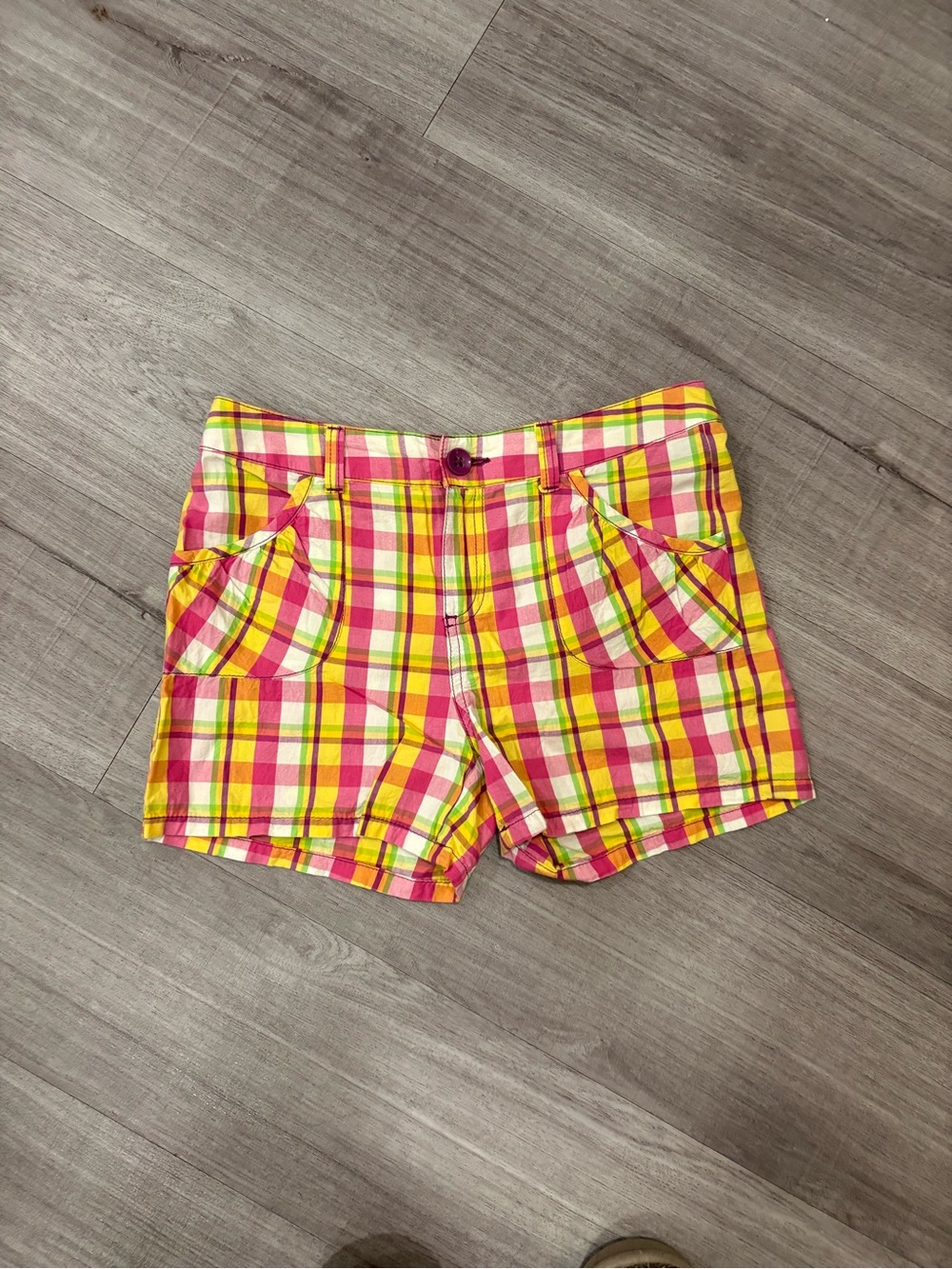 SO Plaid Pink & Yellow Women’s Jean Shorts